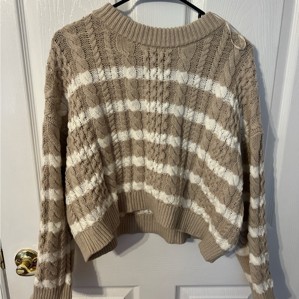 Jessica Simpson Tan and White Striped Sweater